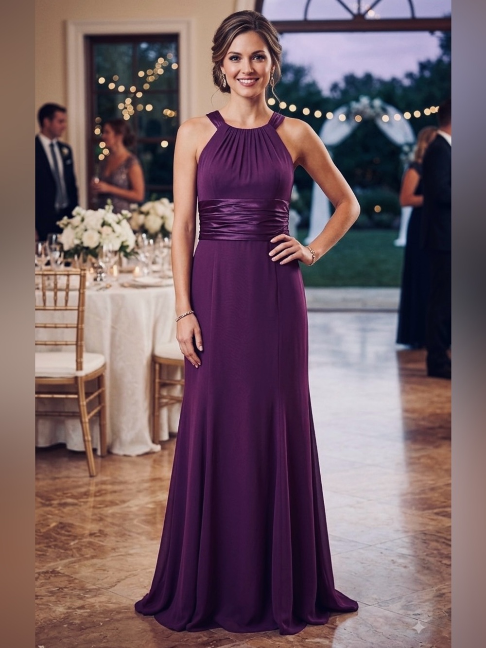 David's Bridal Plum Bridesmaids Maxi Dress
